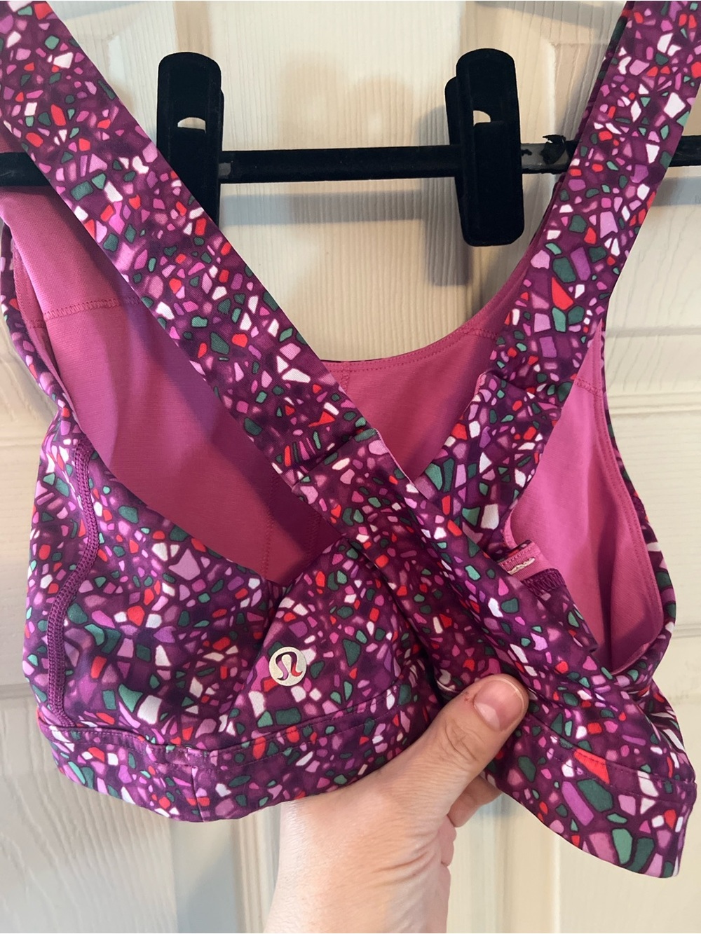 #308 Rare Lululemon Longline Cross Back Yoga Bra Mosaic Print Size 12 EUC - Picture 2 of 4
